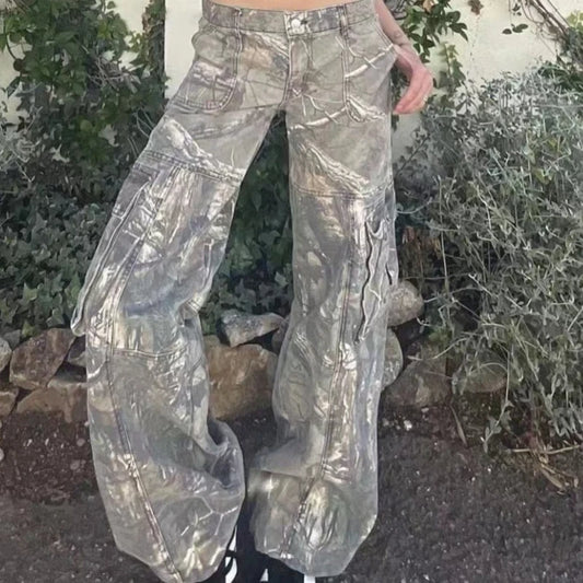 Retro Cargo pants Camo Pattern Print Streetwear Women's Street Hip Hop Unisex Casual Camo Loose Pants