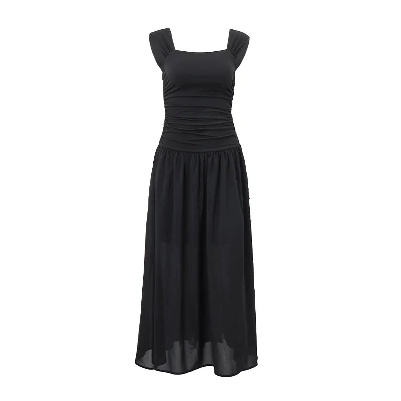 Elegant Slip Long Dresses Sexy Women's Ruched Bodycon Solid Maxi Dress Spring Summer  Dropped waist