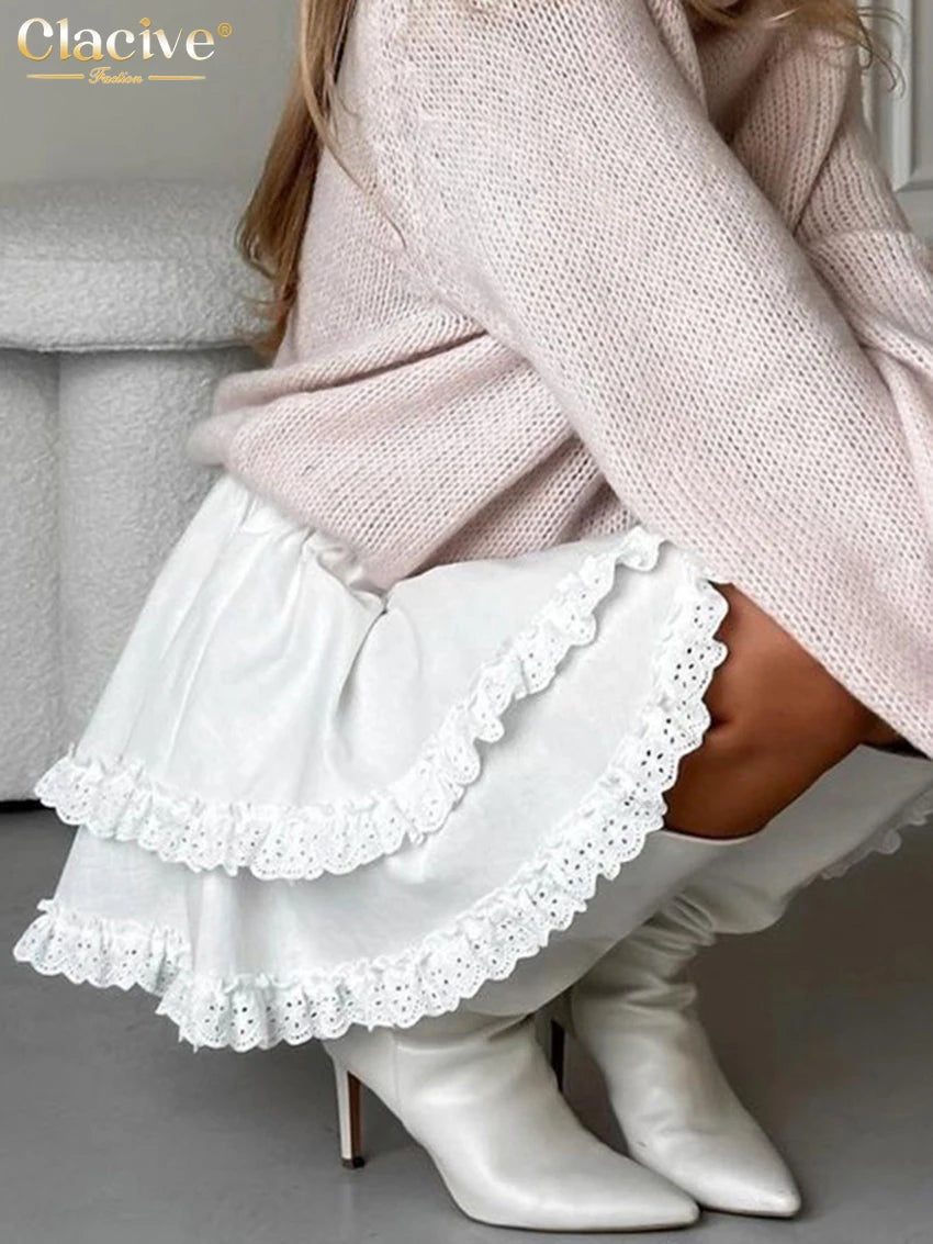 Casual Loose  High Waist Mini Skirt Pleated Skirt F