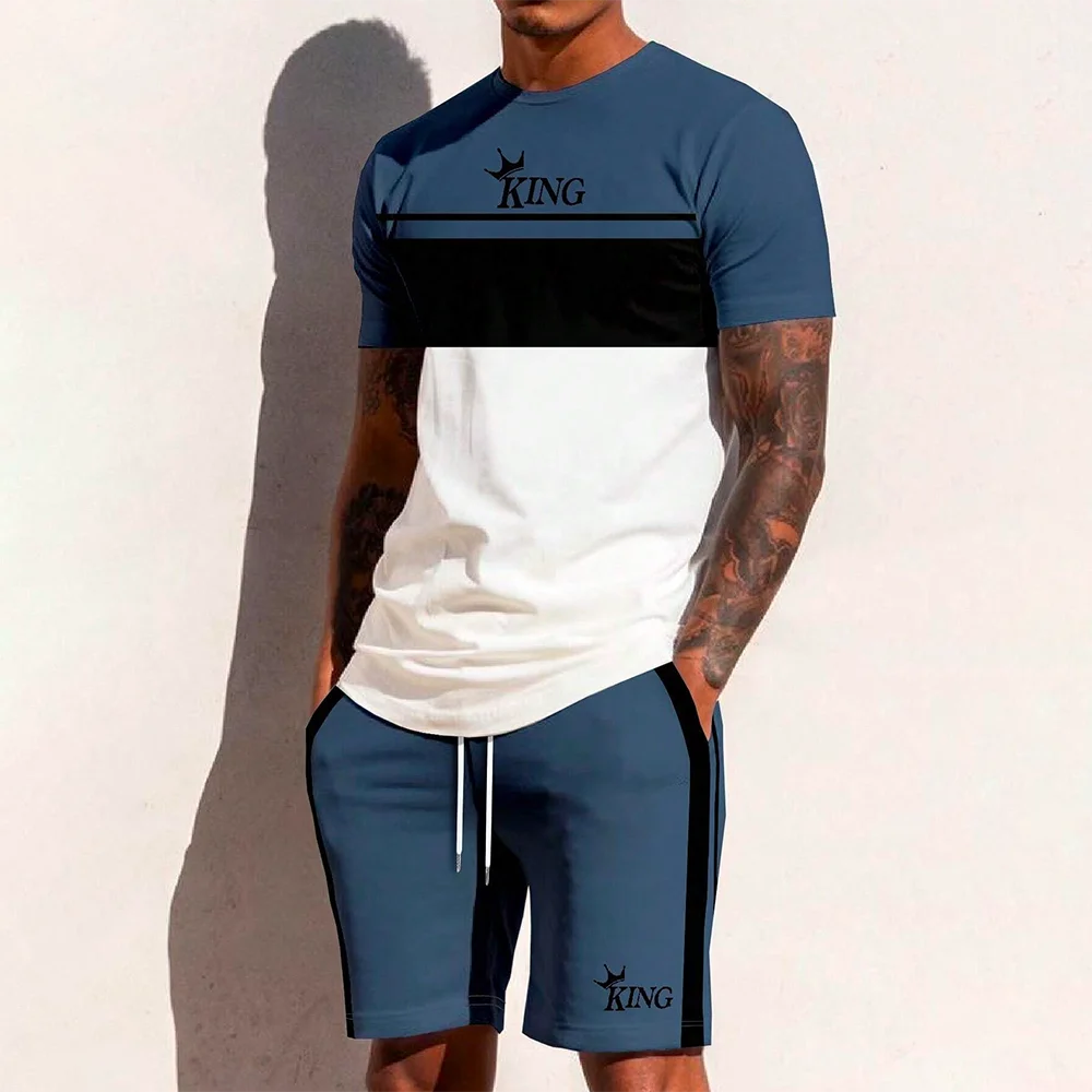 Summer Two Piece Casual Daily Men's Short sleeved Shorts Set Hawaii Printed Men's T-shirt Outdoor Sports Men's