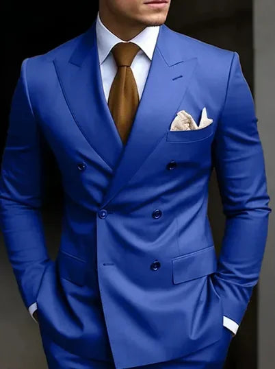 High Quality Men's Suits Double Breasted Bespoke Double Breasted Peaked Lapel Formal Blazer Slim Fit 2 Piece Jacket Pants