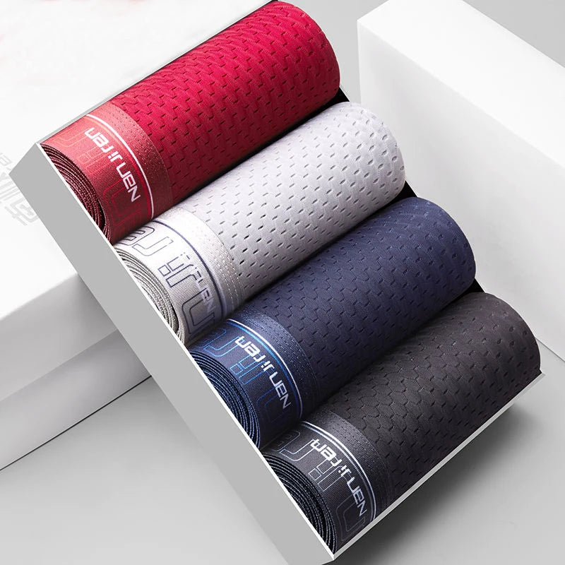 4pcs Men's Boxer Shorts Ice Silk Underwear Plus Size Underpants Cool Breathable Sexy Slim Mesh