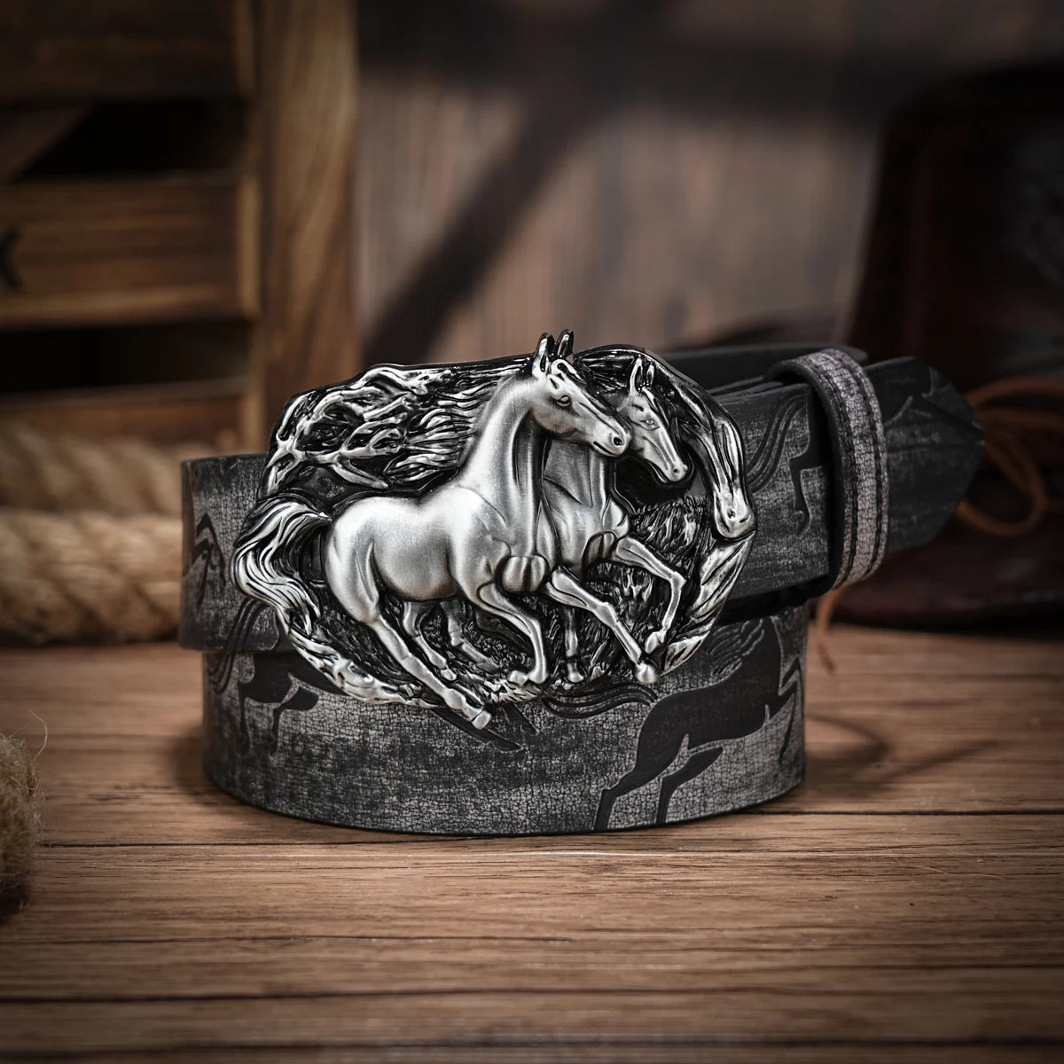 Western Cowboy PU Leather Belt  Waist Strap Horse Decoration Animal Engraved for Jeans