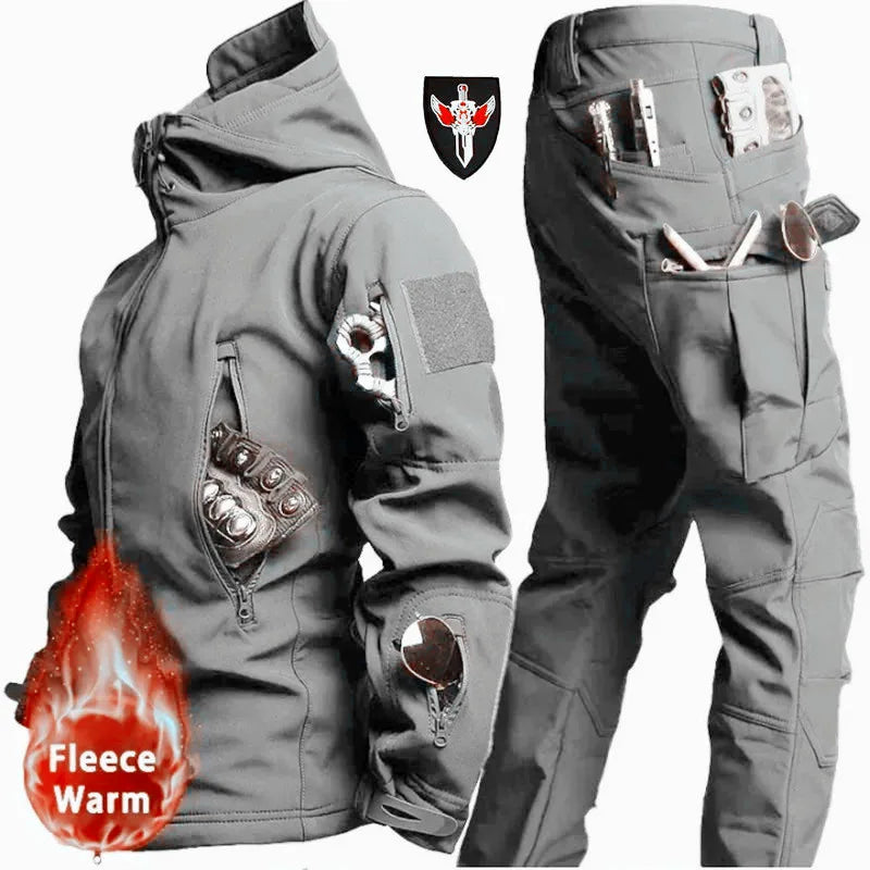 Shark Skin Soft Shell Autumn and Winter Plush Thickened Mountaineering Tactics Training Breathable Windproof Charge Suit