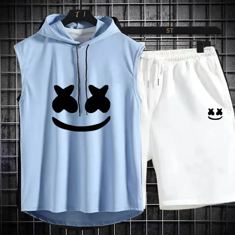 Brand Summer Men's Two Piece Set Casual T-Shirt and Shorts Set Men's Sports Suit Fashion Short Sleeve Tracksuit Hooded T-shirt