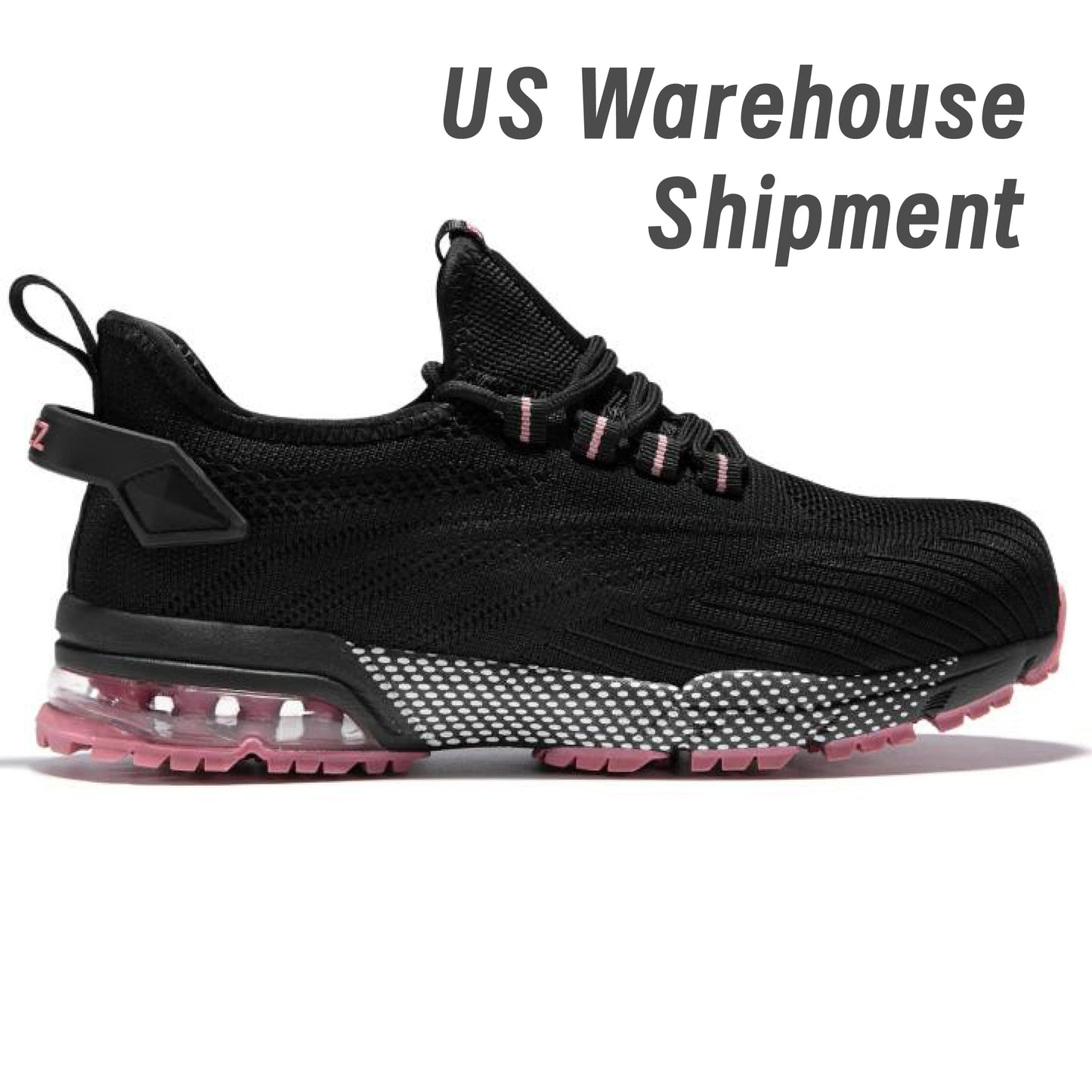 Safety Shoes for Women, Lightweight Non Slip Work Shoes, Air Cushion Safety Sneakers for Work and Daily Wear Black/Pink