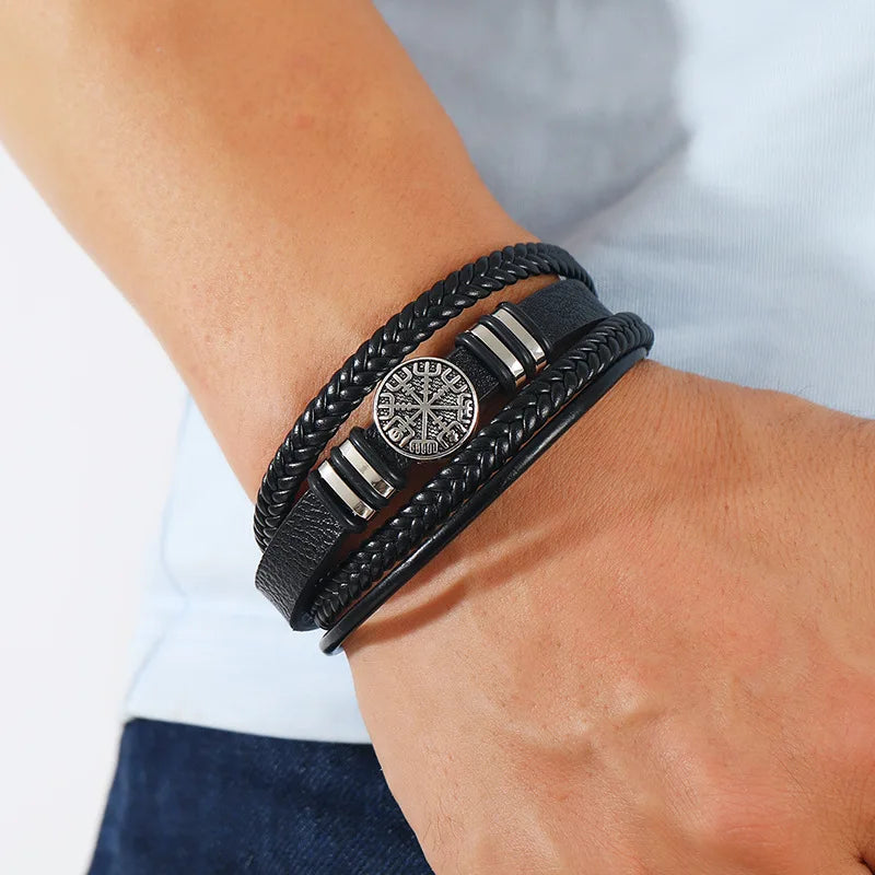 Tree Male Unique Design Trendy Vintage Cuff Men Bracelets PU Leather Bracelets Bangles for Men Jewelry
