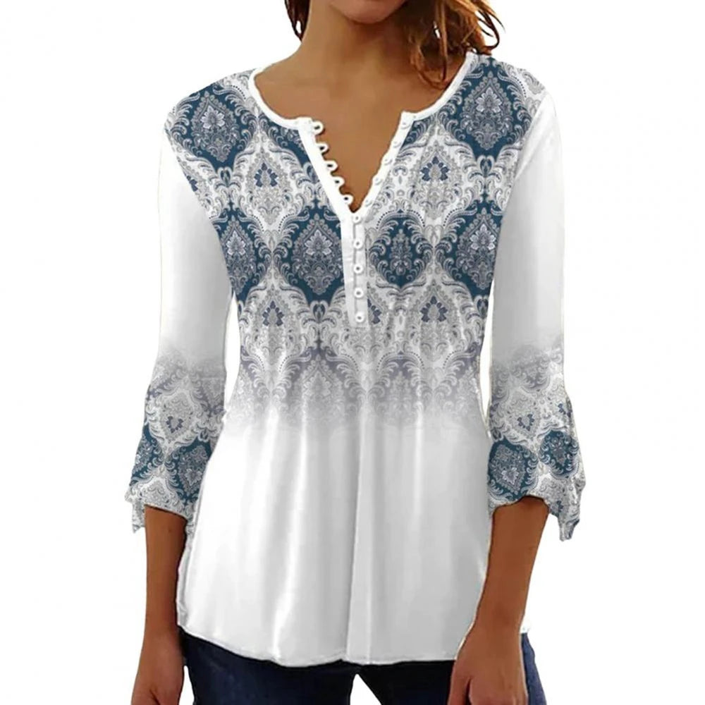 Summer Street Fashion Button-Down T-Shirt Loose Women'S Comfortable Clothing Shirt 3d Printed Trend Seven-Quarter Sleeve Top