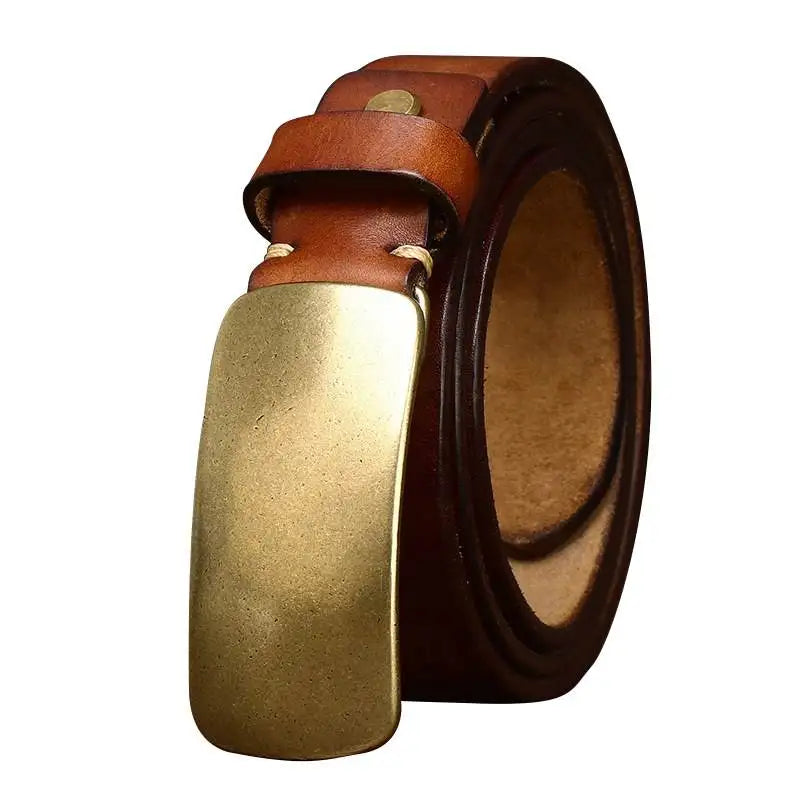 Brass retro tanned leather belt