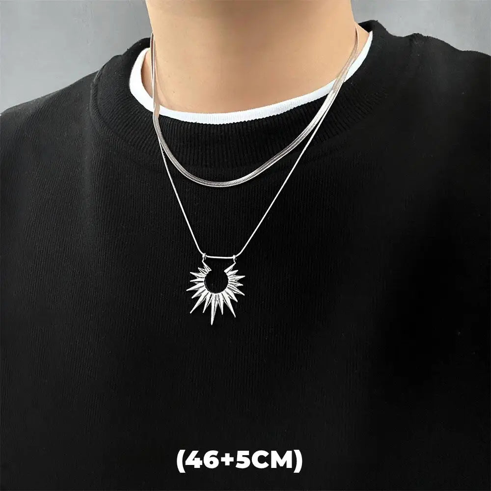 Zircon Double Layer Necklace For Men Women Trend Charm Titanium Steel Pendant Chain Unisex Jewelry