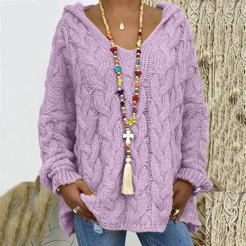 Women's Autumn Twist Knitted Sweater Casual Solid Hooded Pullovers Europe Style Jumpers Streetwear Women's Clothes