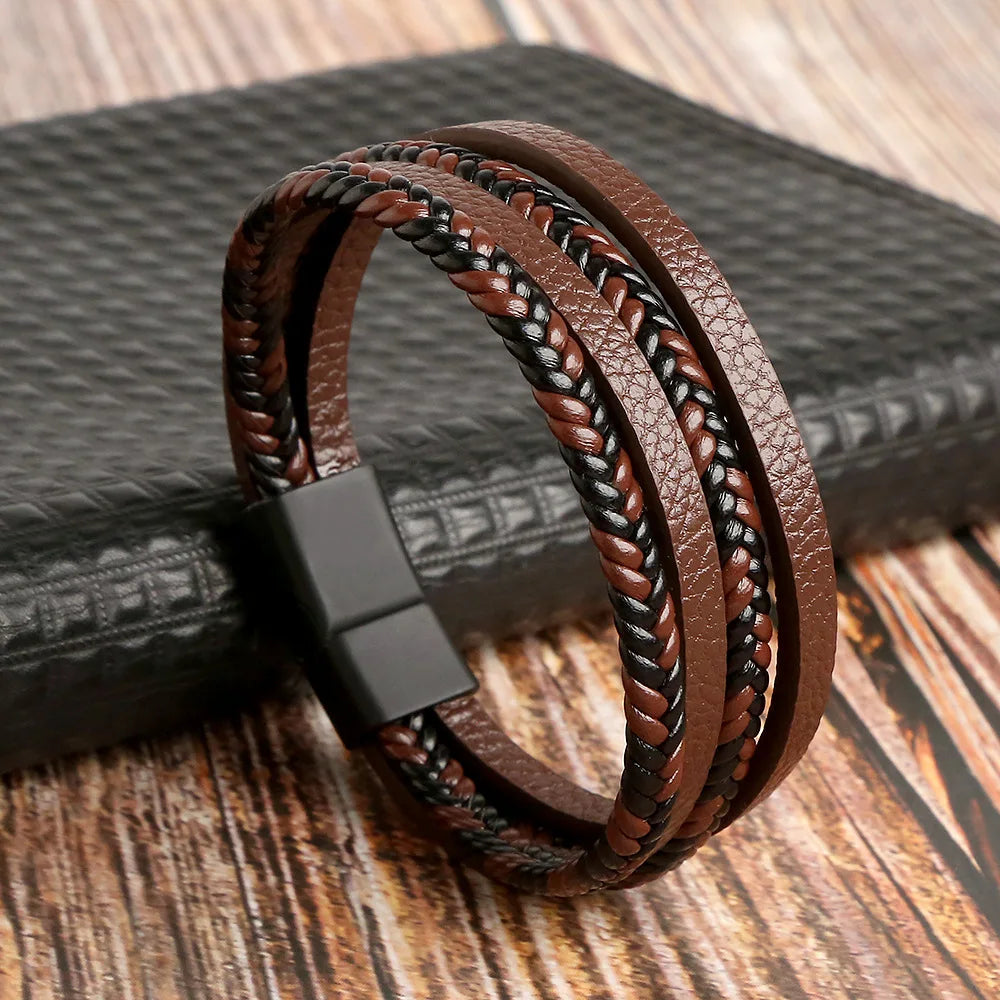 Hot Fashion Beads Leather Bracelet Men Classic Tiger Eye Beaded Multi Layer Leather Bracelet For Men Jewelry