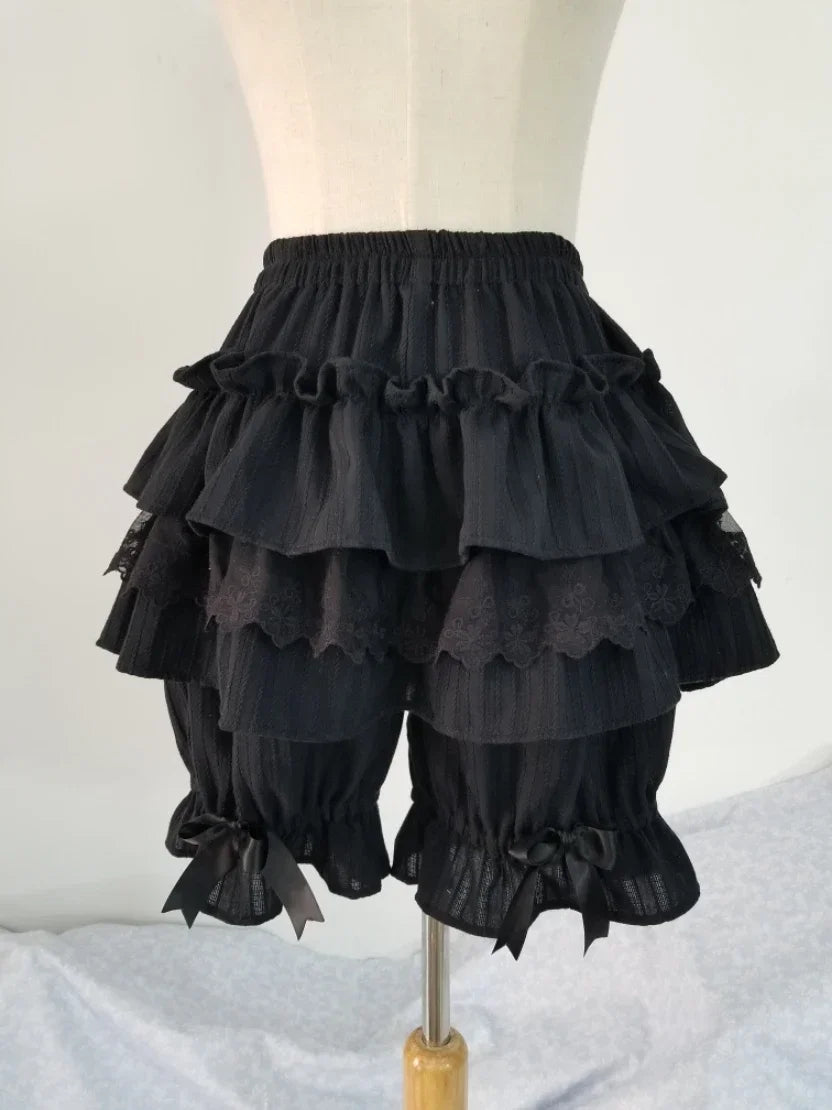 Cute Shorts Lace Ruffled Elastic Waist Cotton