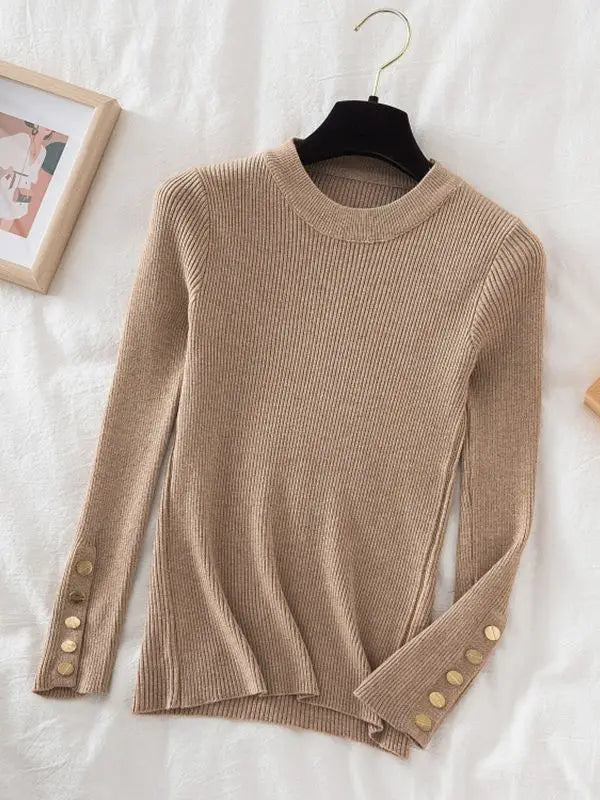 Women's thick sweater pullovers casual button o-neck chic sweater female knit top soft jumper tops