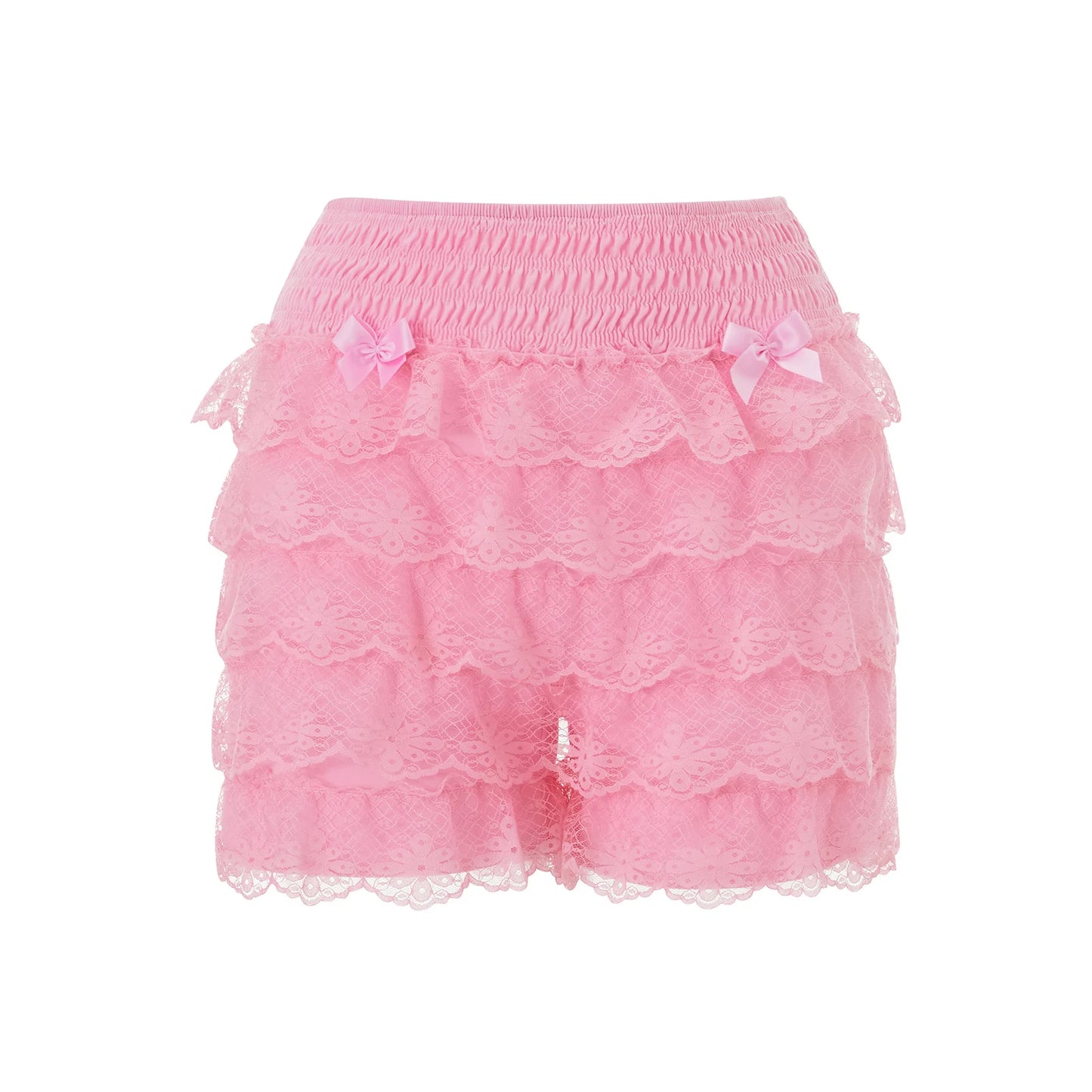 Lace Lingerie Shorts with Elastic Waistband and Tiered Ruffled Design for Bodycon Fit and Style