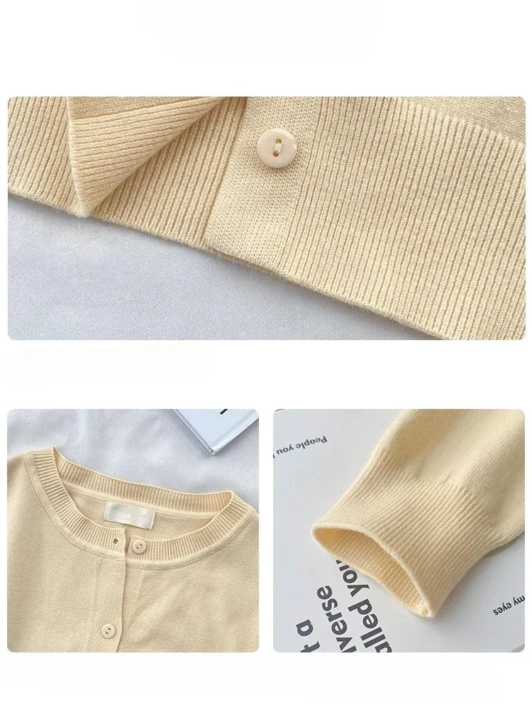 Cardigan Sweater Casual Warm Spring Summer Women O-neck Long Sleeve Single Breasted Slim Fashion