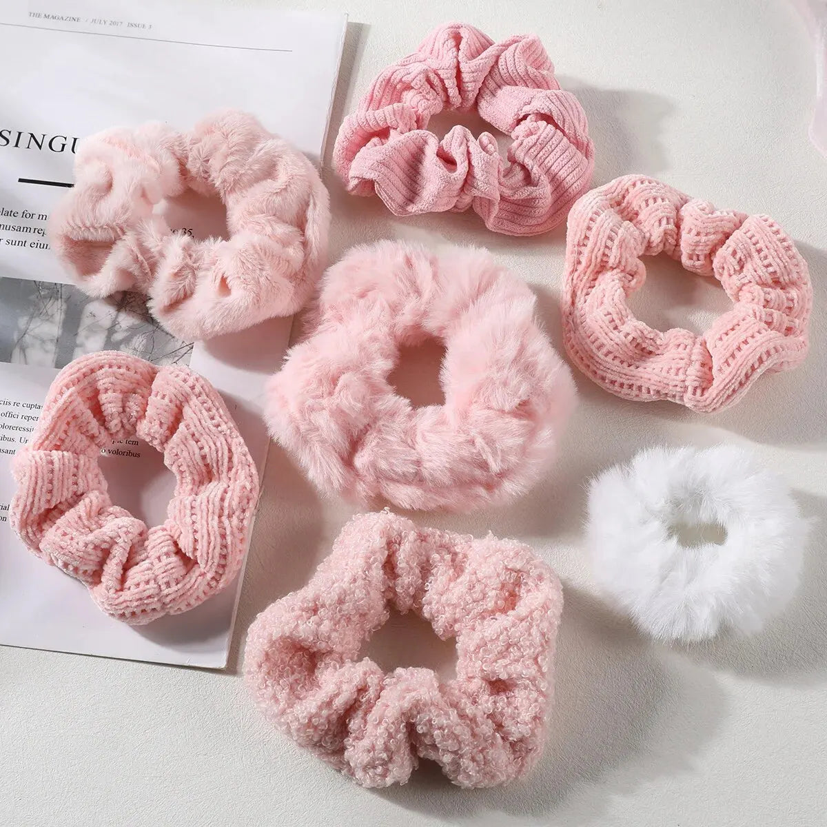 7 Pcs/Set Women Hair Scrunchies Set Plush Solid Hair Band Ponytail Holder Rubber Bands Hair Ties Hair Accessories