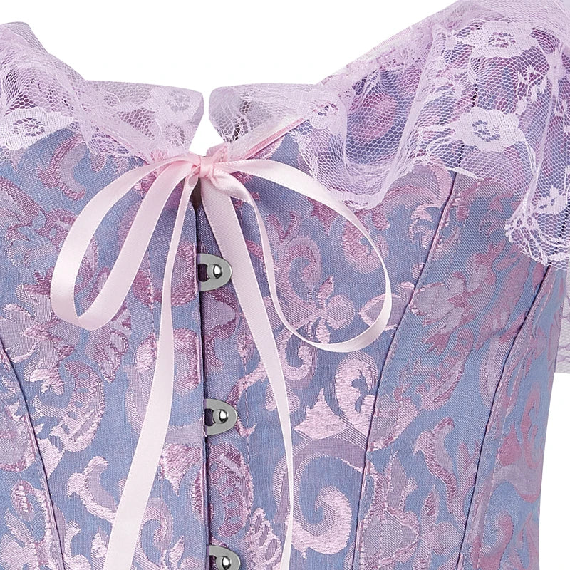 Lace Corset with ming Waistband and Drawstring Closure Stylish Floral Design