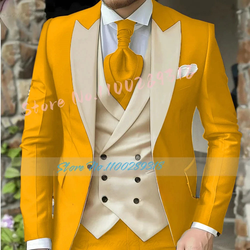 Classic Suits For Men Custom Made 3 Piece Jacket Vest Pants Set Formal Business Tuxedos