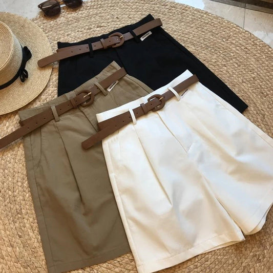Wide Leg Shorts for Women Thin Cotton A Line Short Pants Office Classic Loose Casual Zipper Women‘s Shorts