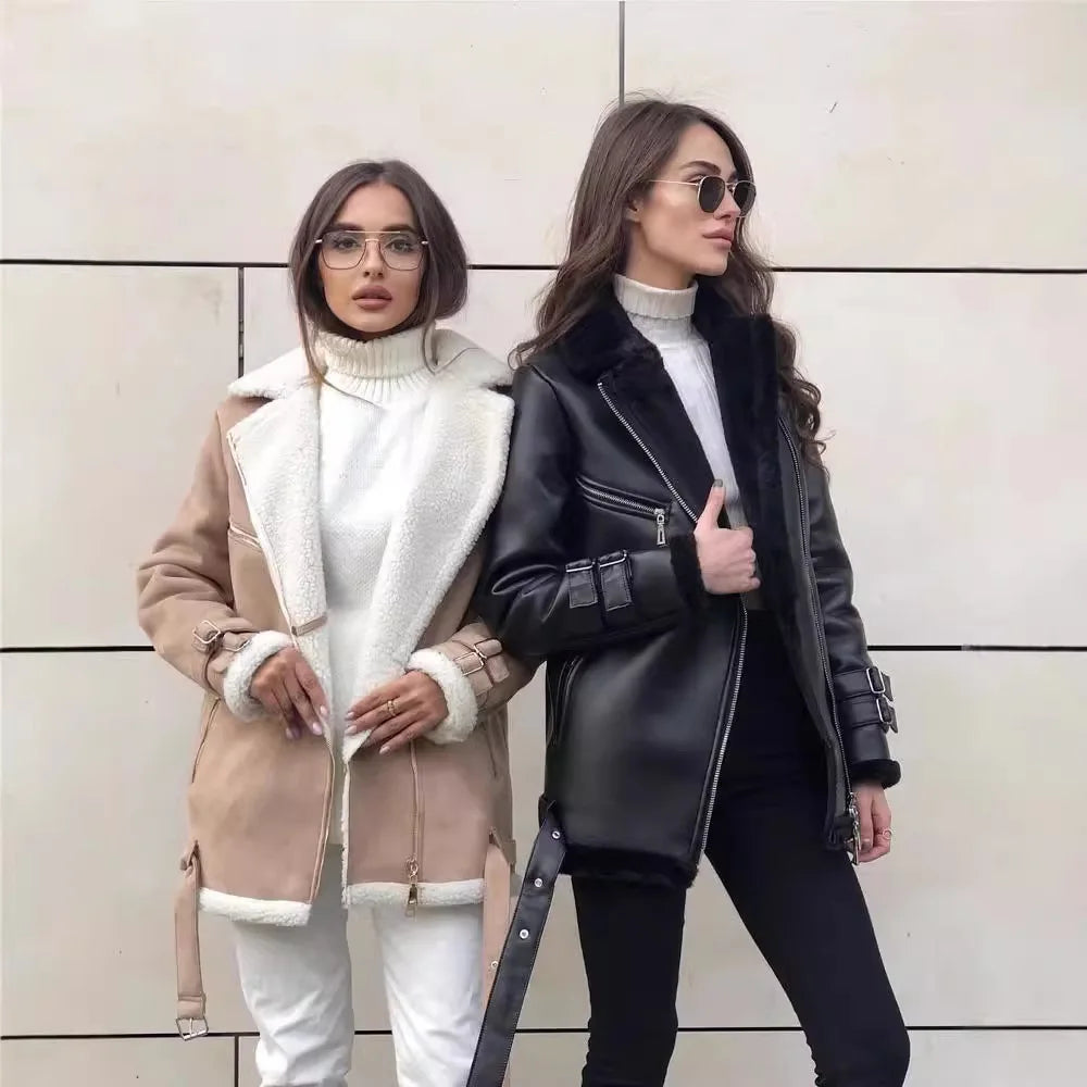 Classic Bomber Jacket Warm Fashion Shearling Winter Coat