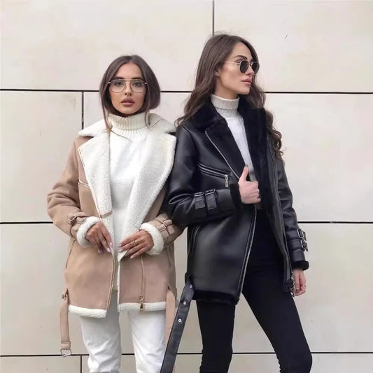 Classic Bomber Jacket Warm Fashion Shearling Winter Coat
