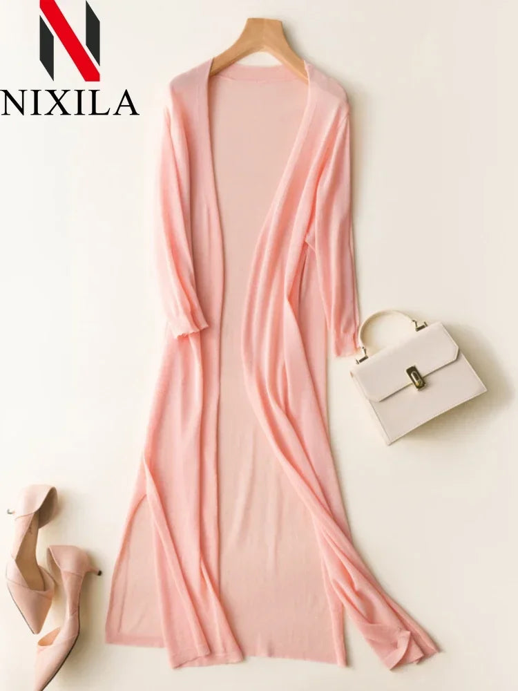 Summer Knit Long Sleeve Elegant Jacket Hollow Cardigan Thin Ice Silk Sun Protection Shirt Vacation Coat for Women