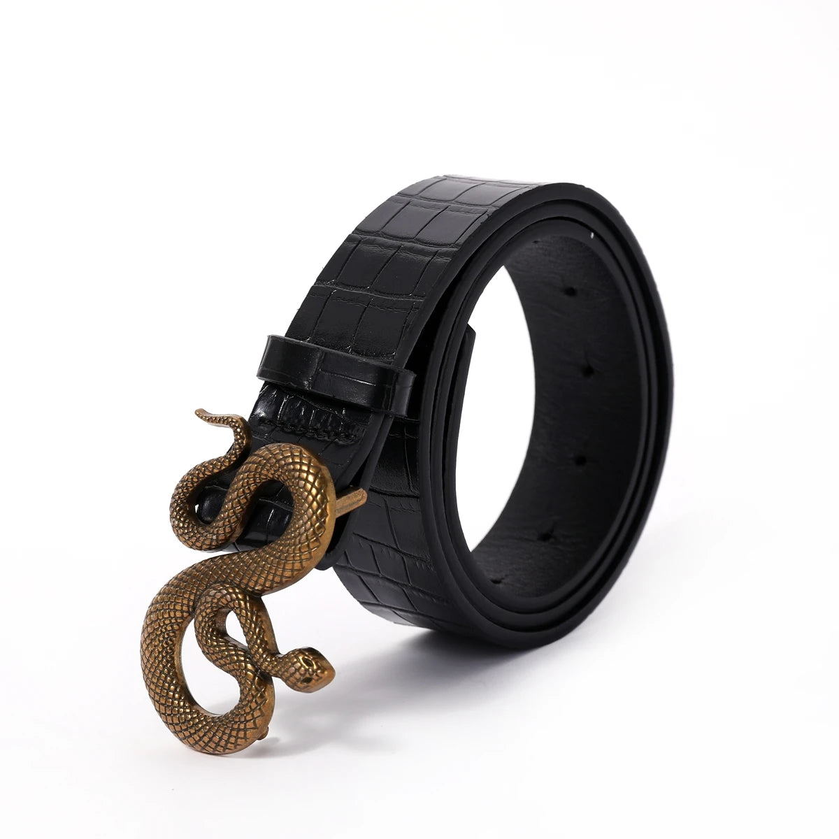 Fashion Snake Belt Buckle with PU Leather Belt for Women Dress Designer Western Vintage Style Black Belts
