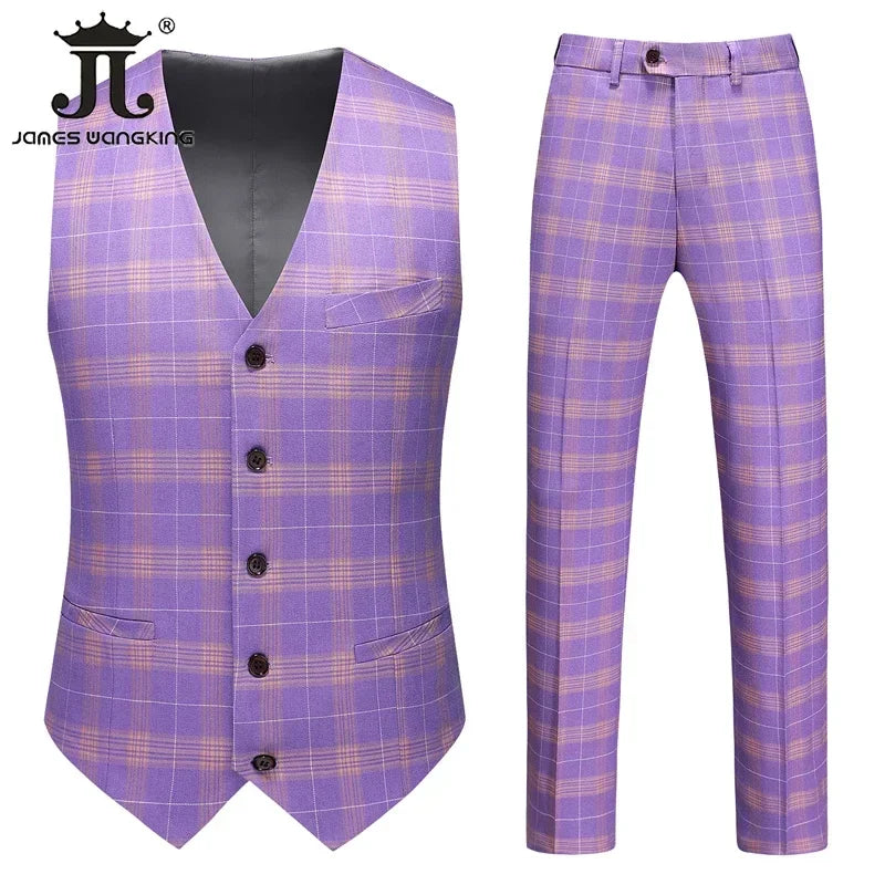 ( Blazer + Vest + Pants ) Boutique British Style Men's Suit Plaid Dress Business Casual Formal Suits 3Pcs Set
