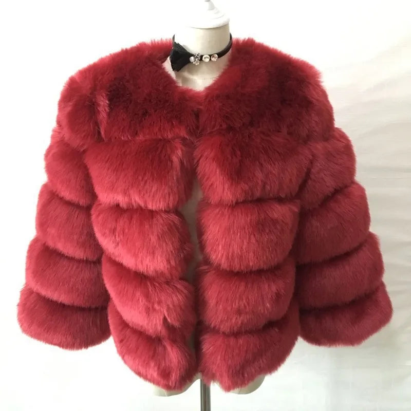 Faux Fur Coat Fashion Faux Fox Fur Fluffy Jacket High Quality