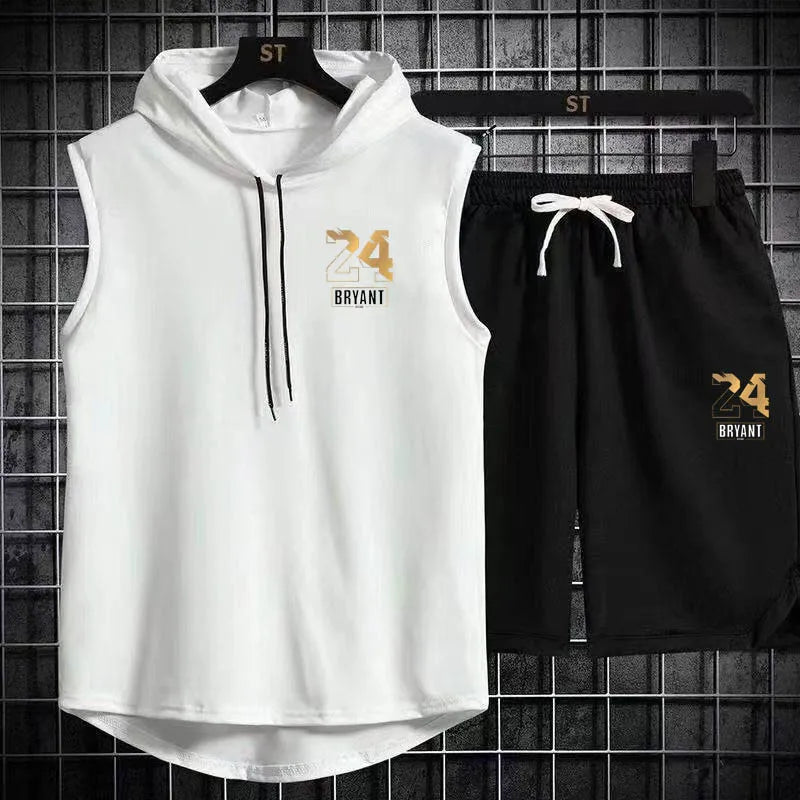 Men's Two Piece Set Casual Sleeveless T-Shirt and Shorts Set Men's Sports Suit Fashion Short Sleeve Tracksuit Hooded T-shirt suit