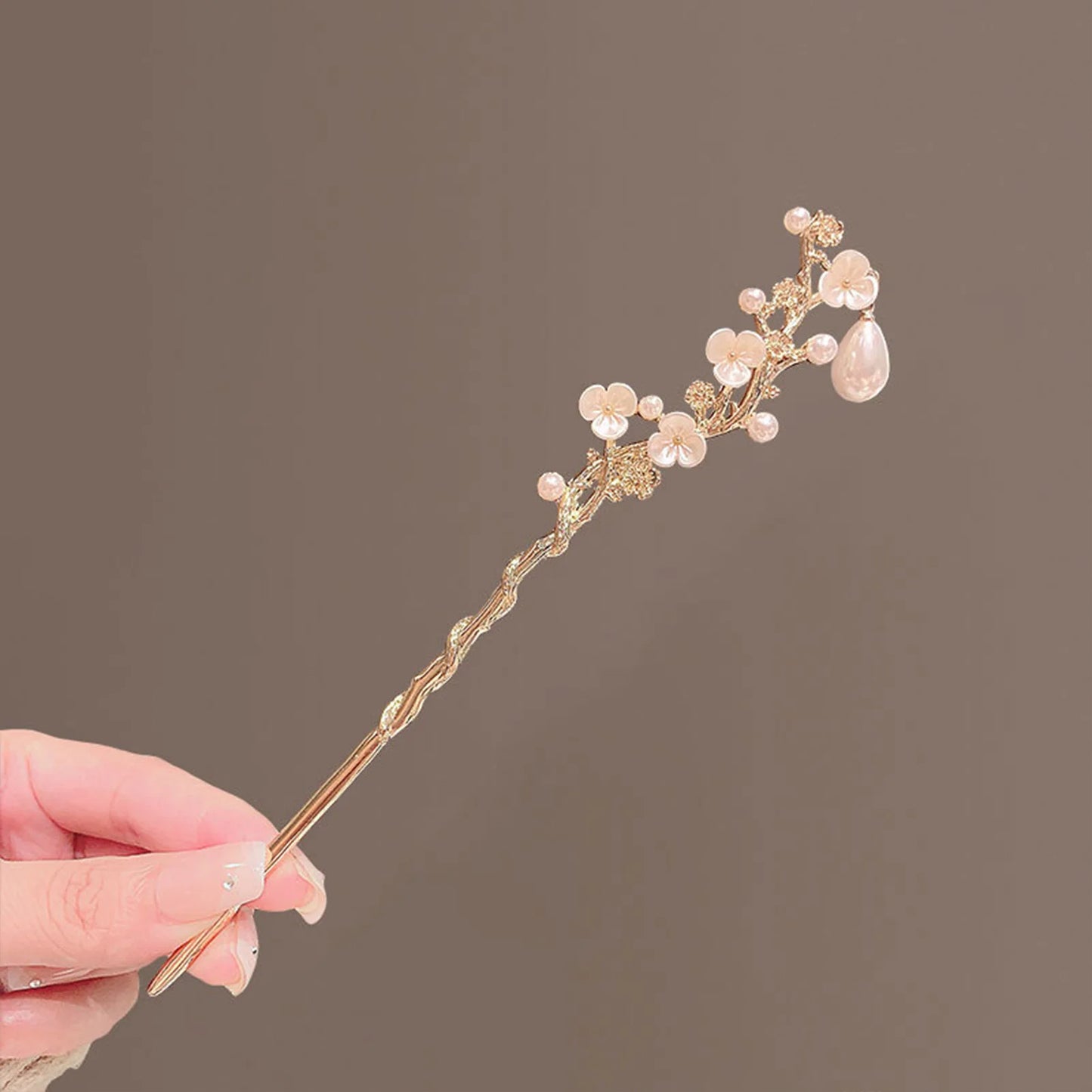 Classic Hair Stick Peach-blossom Hair Chopsticks Gold Plated Prong Updo Chignon Hairpin For Women Chinese Style
