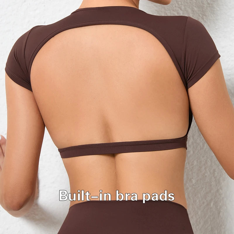 Sports Shirts Breathable Workout Tops Fitness Sportswear Female Backless Yoga Clothing Sport Crop Tops Women Gym Top