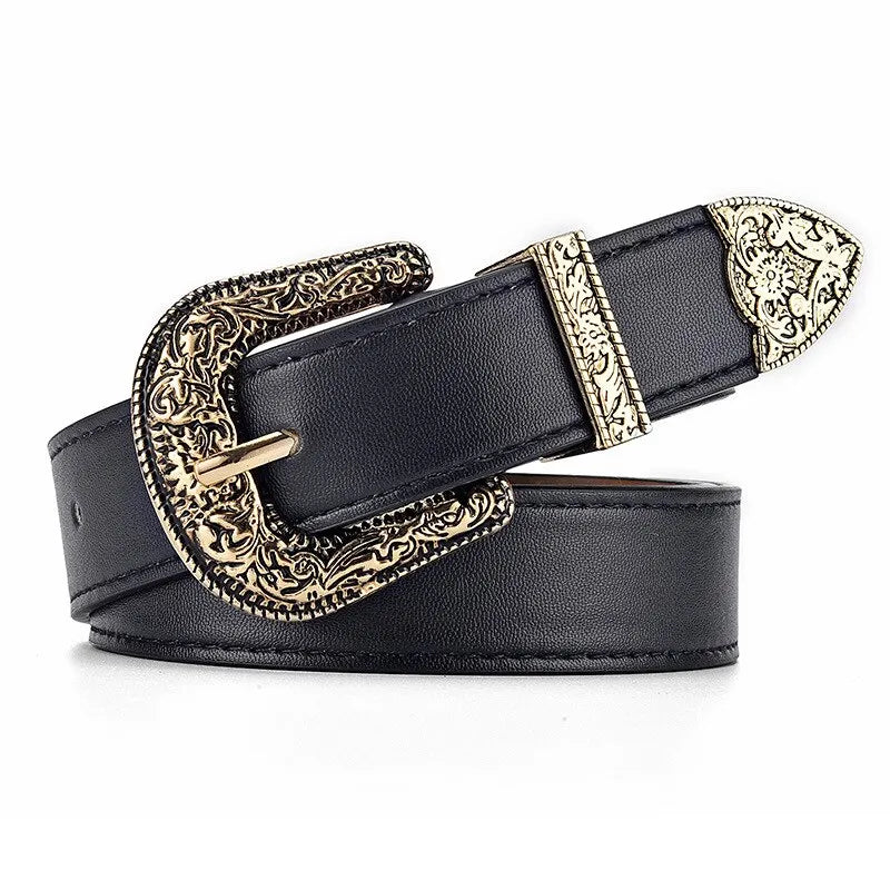 Women's Belt Vintage Carved Needle Buckle Belt Rock Style Jeans Belt PU Leather Belt