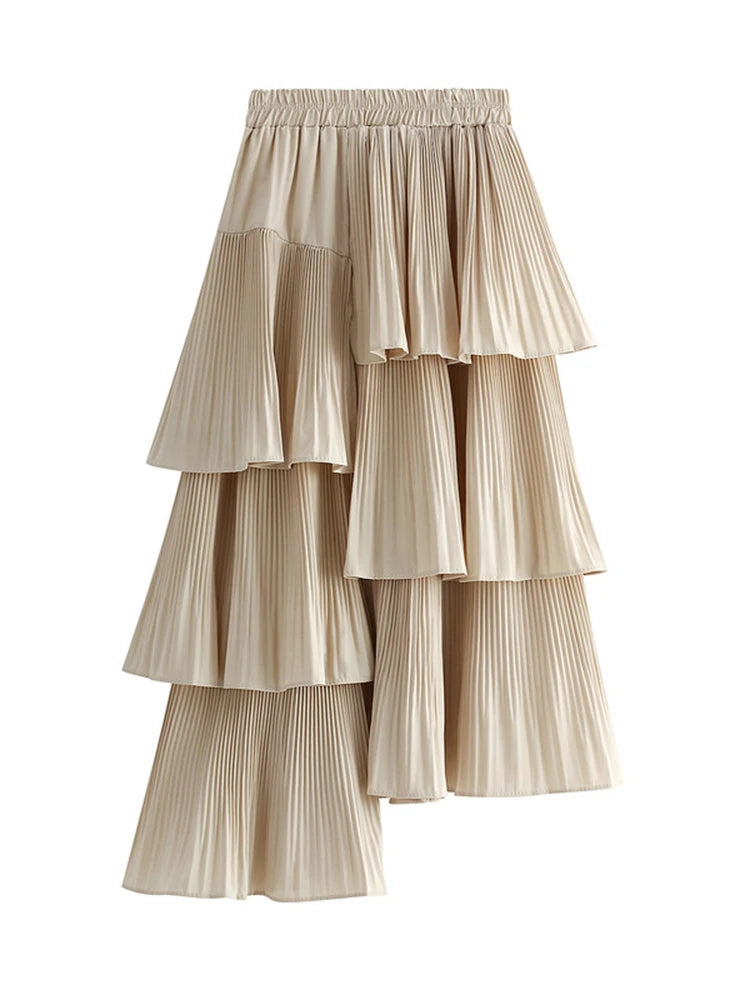 Asymmetric Pleated Medium And Long Ruffle Irregular Skirt