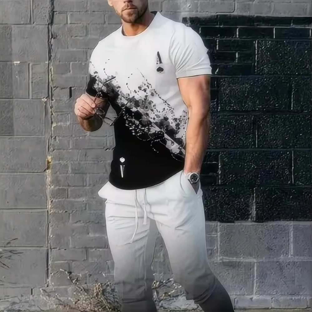 Summer King Letter 3D printed T-shirt and sports pants set for men's fashion sportswear, oversized short sleeved T-shirt and pants