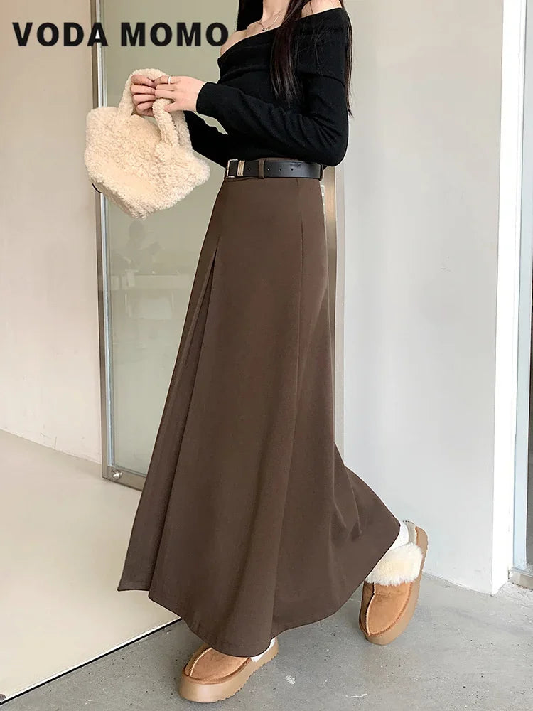Retro High Waist Slim Mid-length  A-line Skirt