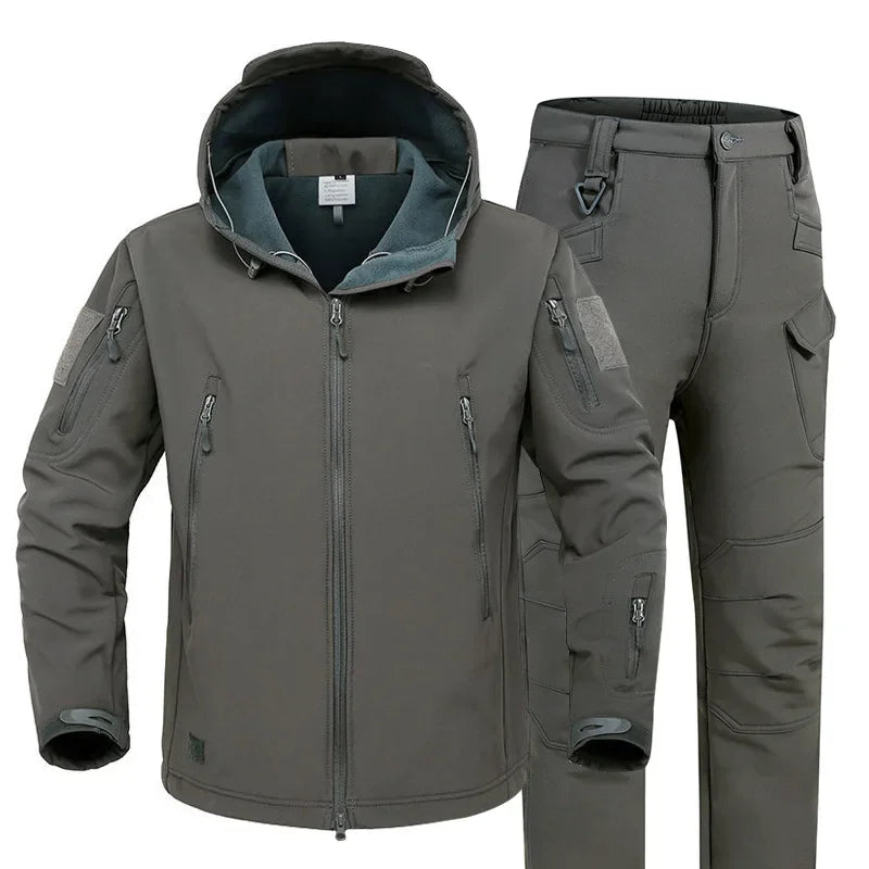 Shark Skin Soft Shell Autumn and Winter Plush Thickened Mountaineering Tactics Training Breathable Windproof Charge Suit