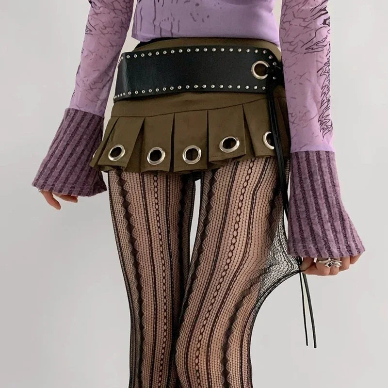 Women Vintage Solid Fishnet Lace Pattern Tights Stockings Hollowed Rhombus Striped Geometric Jacquard Pantyhose Leggings