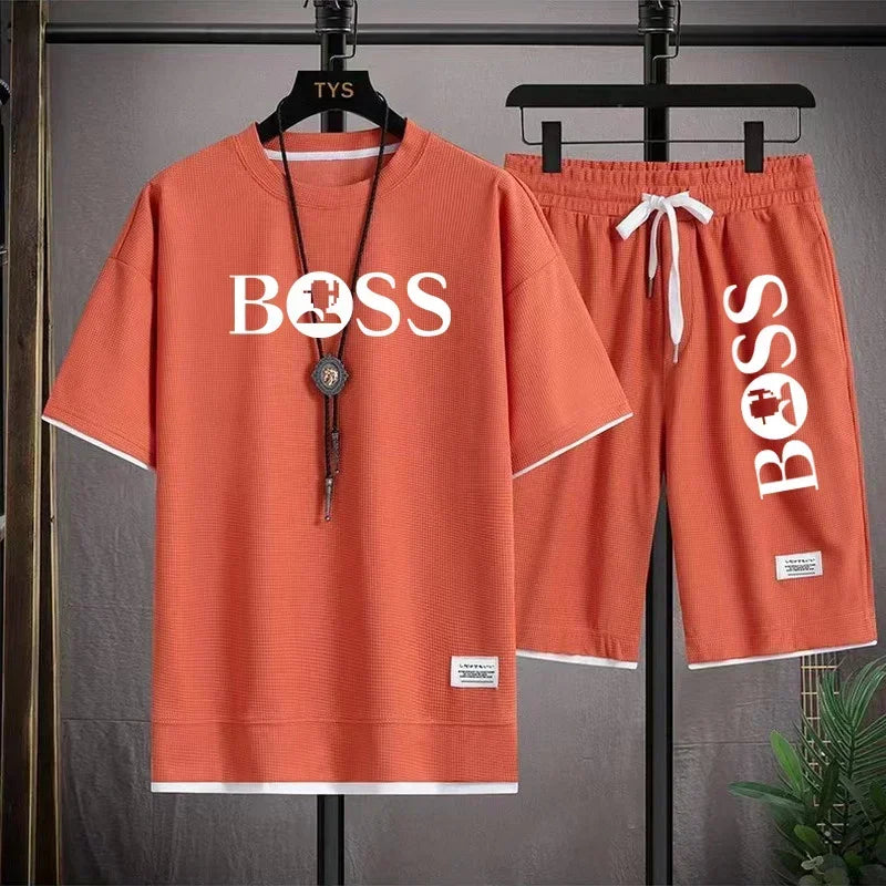 Men's luxury sportswear set casual fitness T-shirt and shorts 2-piece set with short sleeves summer