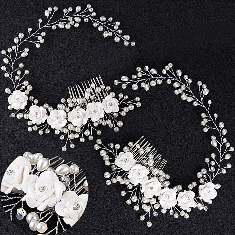 Hair Color Pearl Wedding Hair Combs Hair Accessories for Bridal Flower Headpiece Women Bride Hair ornaments Jewelry