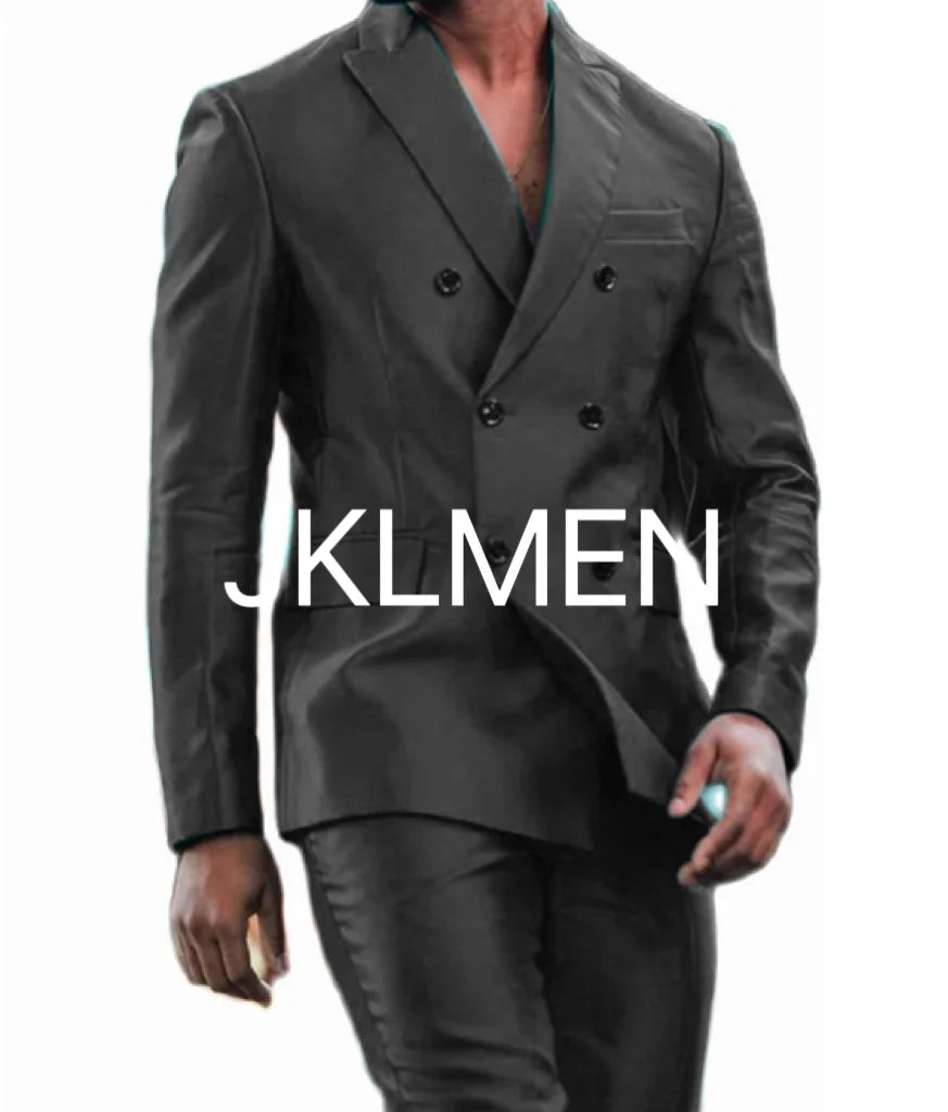 Latest Design Shiny  Jacket Pants Double Breasted Peak Lapel Men Suits Tuxedo Groom Wedding Prom Party