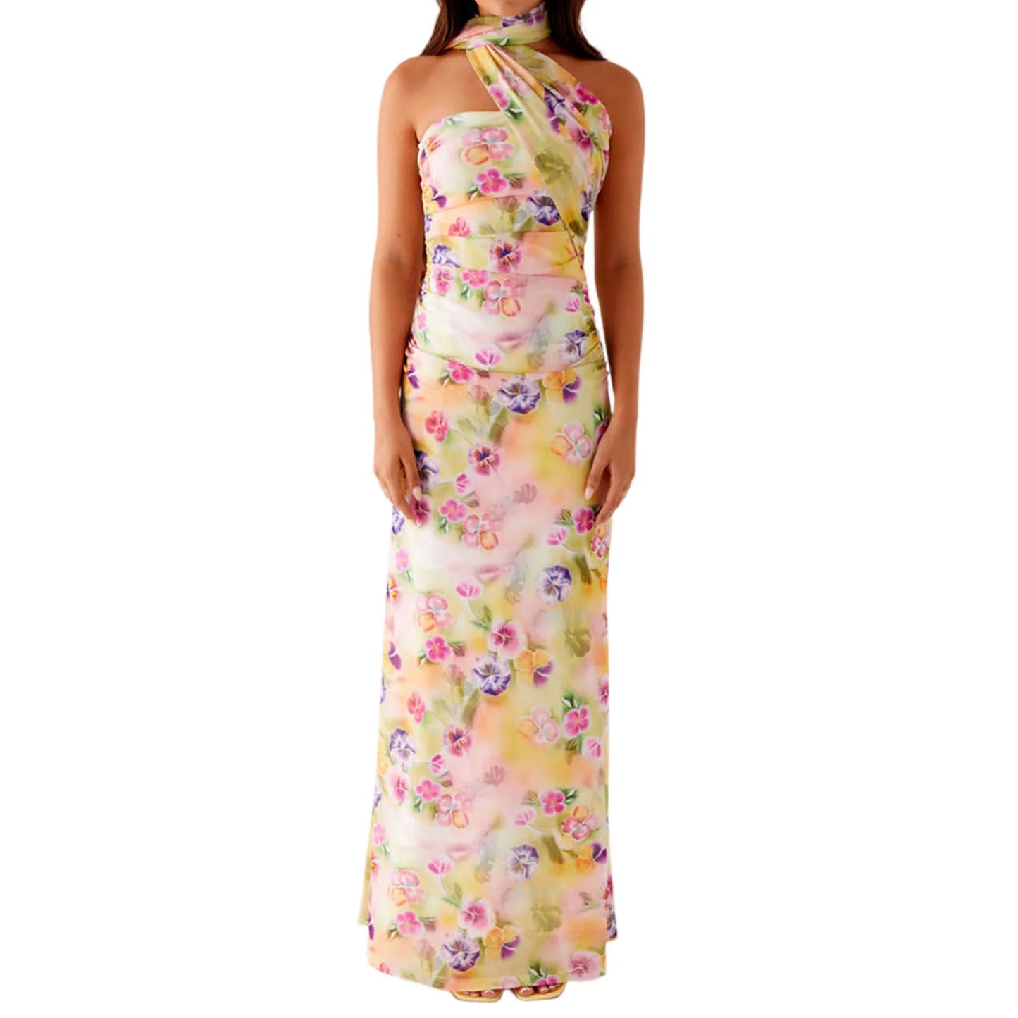 Elegant Maxi Dress with Boho Floral Print and Off-Shoulder Design Perfect for Summer Parties and Beach Vacations Includes