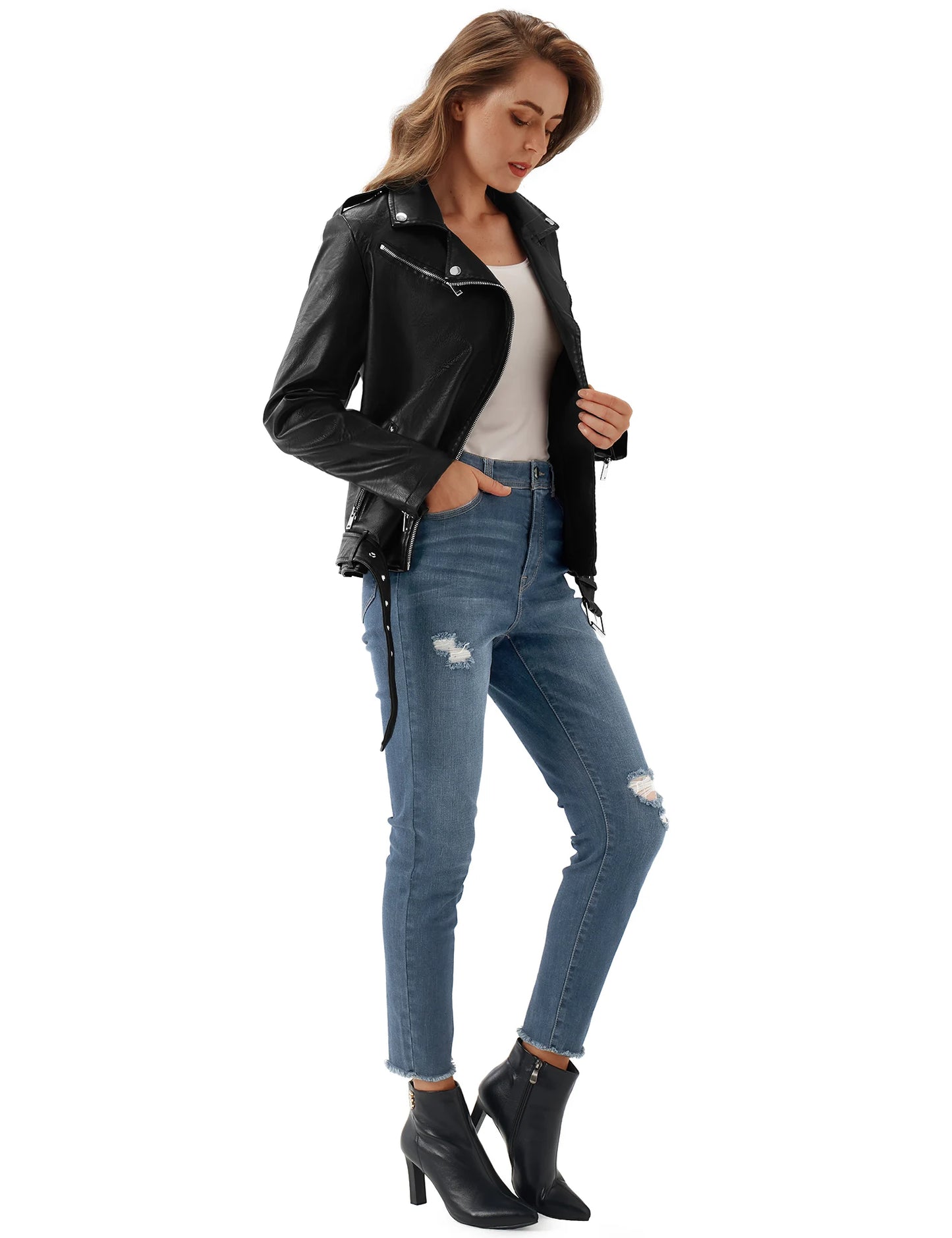Faux Leather Jacket Black Motorcycle Moto Biker Short Coat