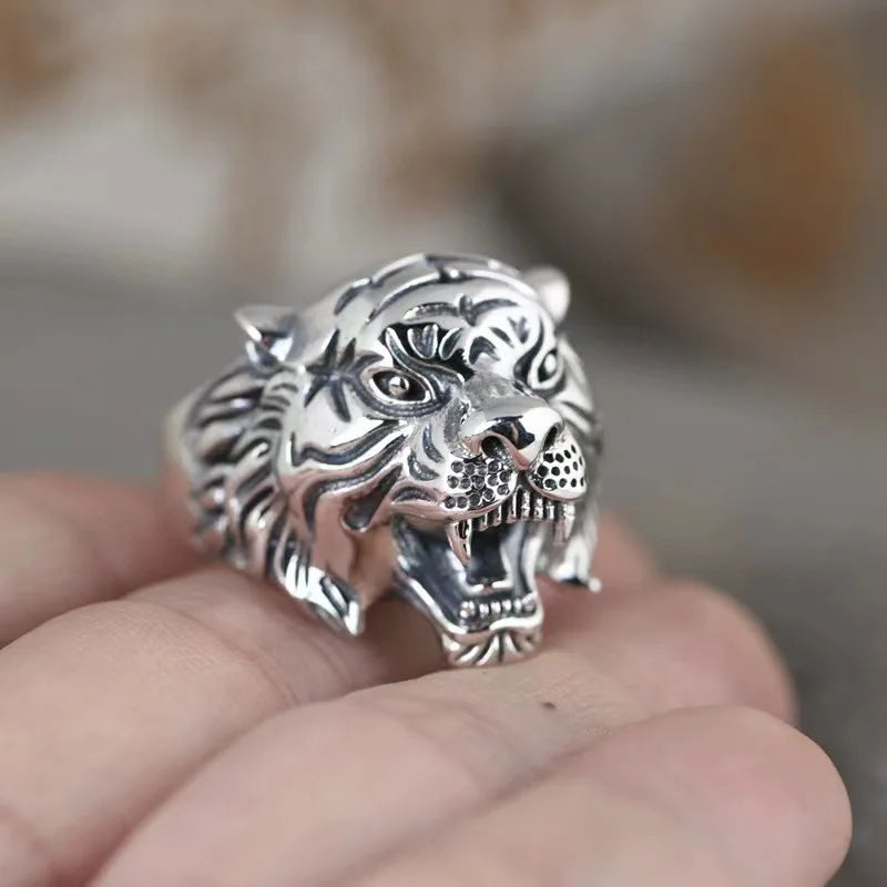opening creative natural jewelry domineering tiger head ring men's personalized retro fashion ring