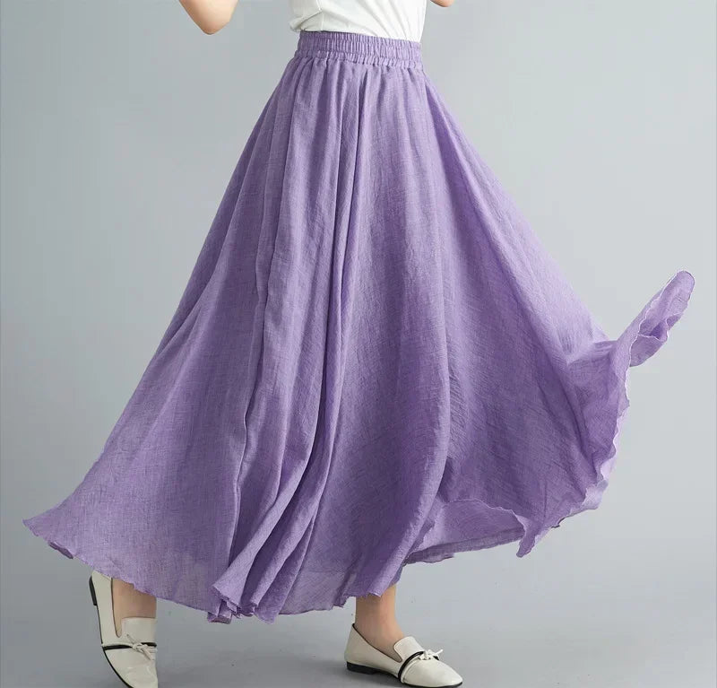 Cotton Linen Maxi  Casual Loose Long Skirt