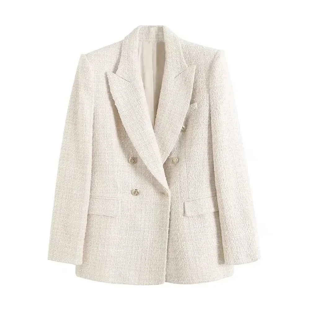 Autumn Women's Clothing Style Fashionable Versatile Texture Double breasted Mid length Suit Coat