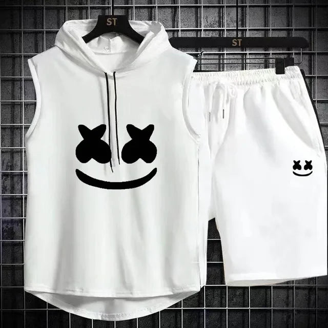 Brand Summer Men's Two Piece Set Casual T-Shirt and Shorts Set Men's Sports Suit Fashion Short Sleeve Tracksuit Hooded T-shirt