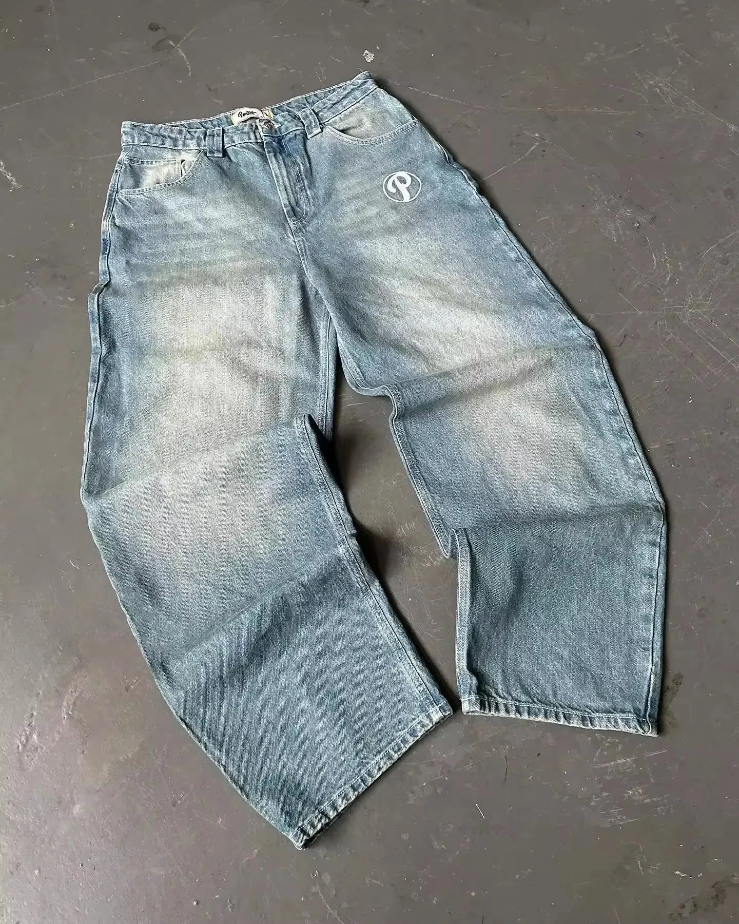 Classic Vintage Jeans Straight Low Waist Pants Embroidery Figure Fashion Blue Jeans High Street