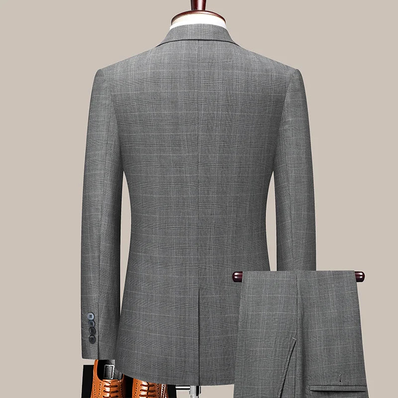 Men's Checkered Business Casual Suit Two-Piece Set Polyester Wedding Trend Handsome Boutique Suit + Trousers